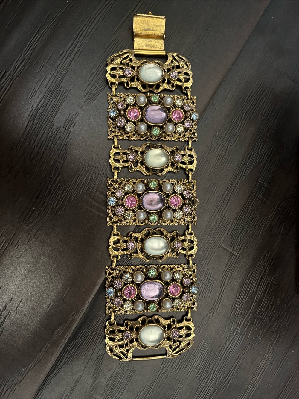 Selro Vintage 1950s/1960s Selro Gold-Tone Pastel Panel Bracelet